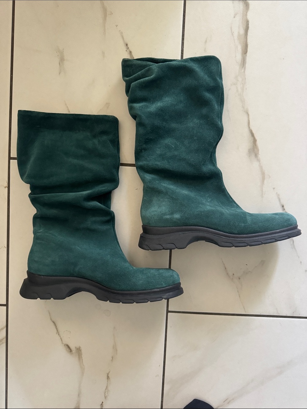 La CANADIENNE Teal Green Suede Slouchy Mid-Calf Boots